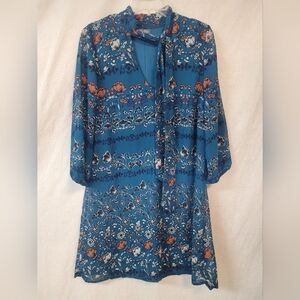 Lily Rose Dress womens XS floral print v neck tie neck front 3/4 sleeves Flowy